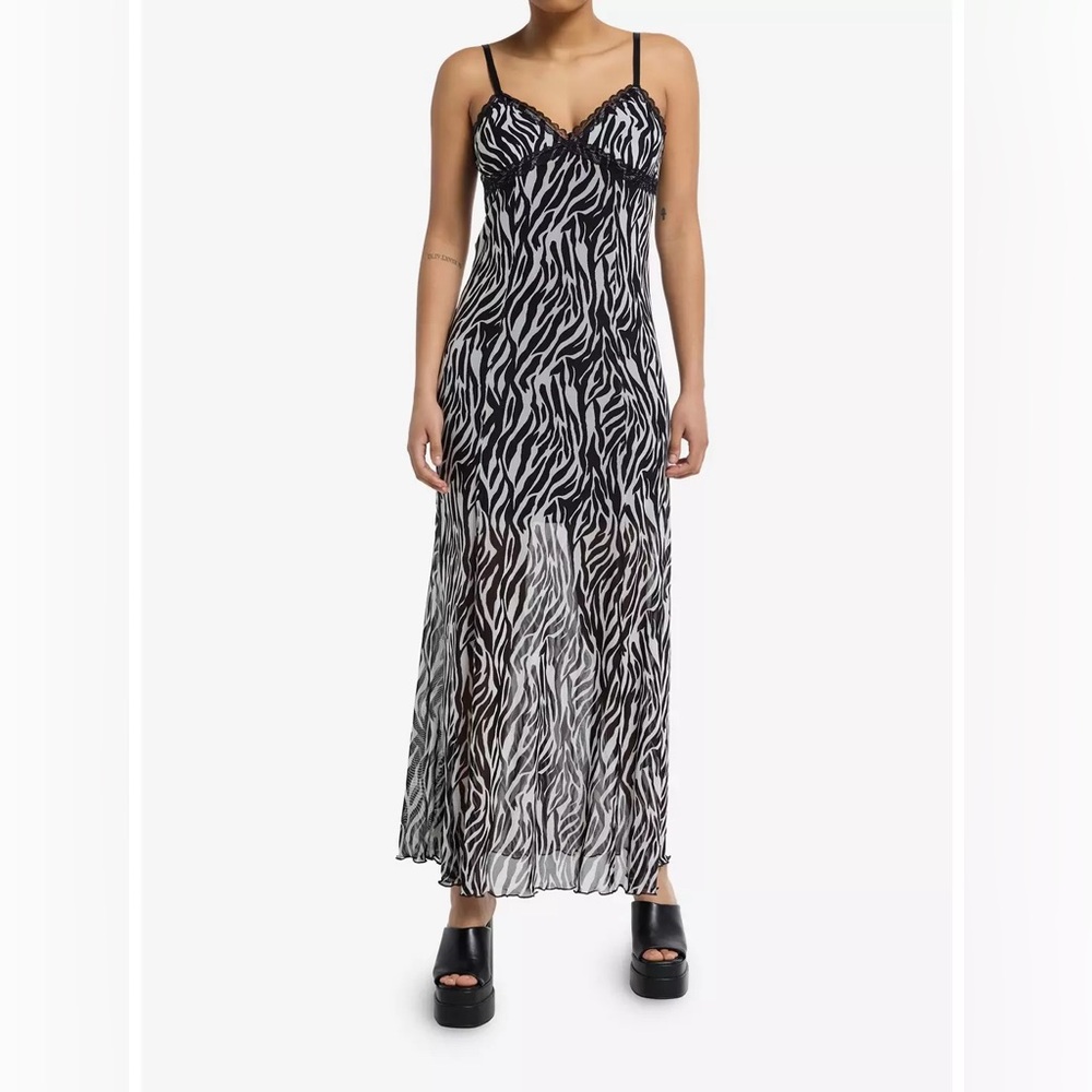 Hot Topic Black and White Zebra Print Slip Maxi Dress